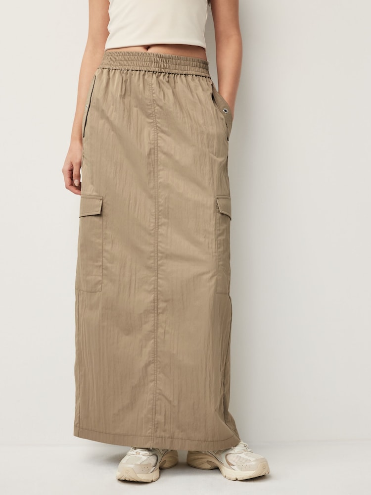 Khaki Green Lightweight Cargo Midi Skirt - Image 1 of 6