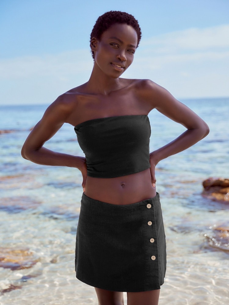Black Linen Blend Skort - Image 1 of 6