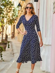 Sosandar Blue Print Jersey Midi Dress - Image 1 of 3