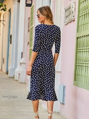 Sosandar Blue Print Jersey Midi Dress - Image 2 of 3