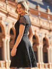 Sosandar Black Guipure Lace Short Sleeve Fit And Flare Dress - Image 5 of 5