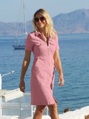 Sosandar Pink Zip Front Denim Shift Dress - Image 3 of 4