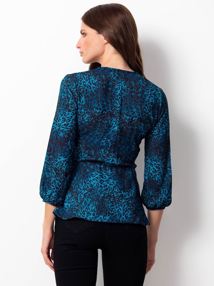 Sosandar Blue Animal Print Fit and Flare Top - Image 2 of 4