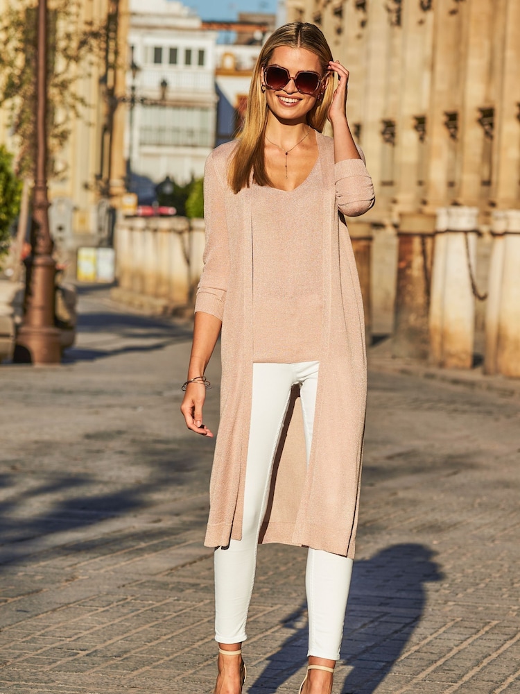 Sosandar Blush Metallic Super Sparkly Longline Cardigan - Image 3 of 4