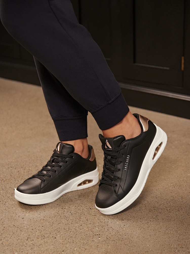 Skechers Black Womens Uno Court Trainers - Image 1 of 7