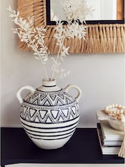 French Connection Cream/Black Round Handle Pattern Vase - Image 1 of 3