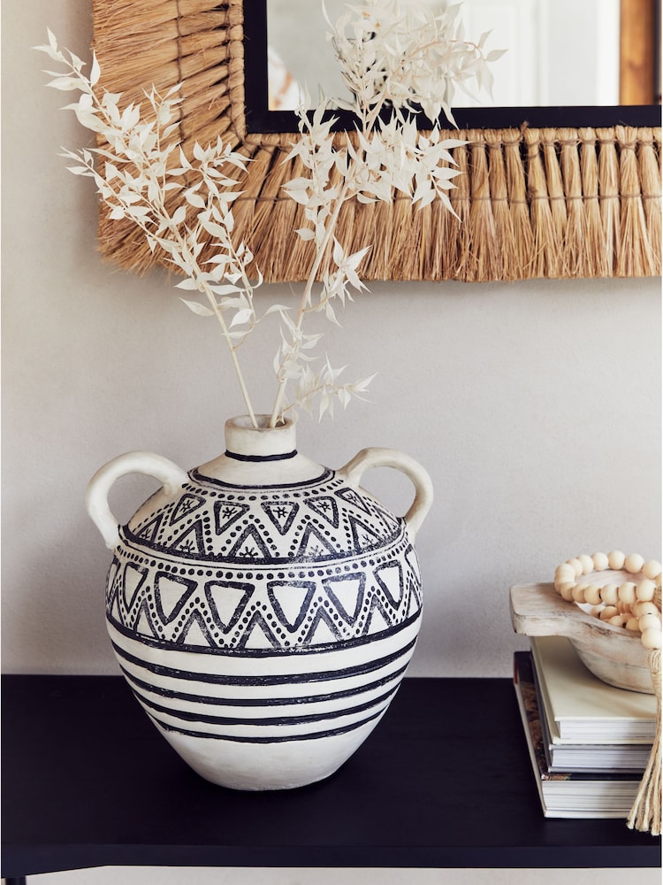 French Connection Cream/Black Round Handle Pattern Vase - Image 1 of 3