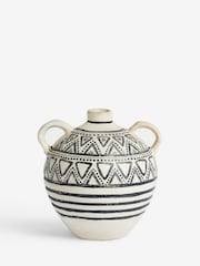 French Connection Cream/Black Round Handle Pattern Vase - Image 2 of 3