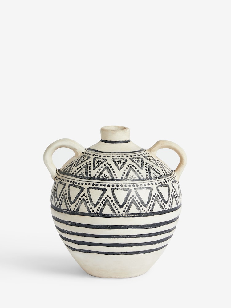 French Connection Cream/Black Round Handle Pattern Vase - Image 2 of 3
