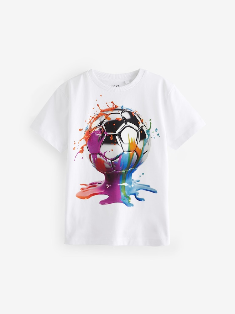 White Drippy Football 100% Cotton Short Sleeve Graphic T-Shirt (3-16yrs) - Image 1 of 3