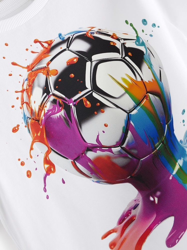 White Drippy Football 100% Cotton Short Sleeve Graphic T-Shirt (3-16yrs) - Image 3 of 3