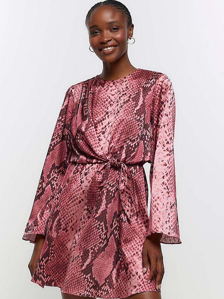 River Island Pink Knot Front Overlay Mini Dress - Image 1 of 6