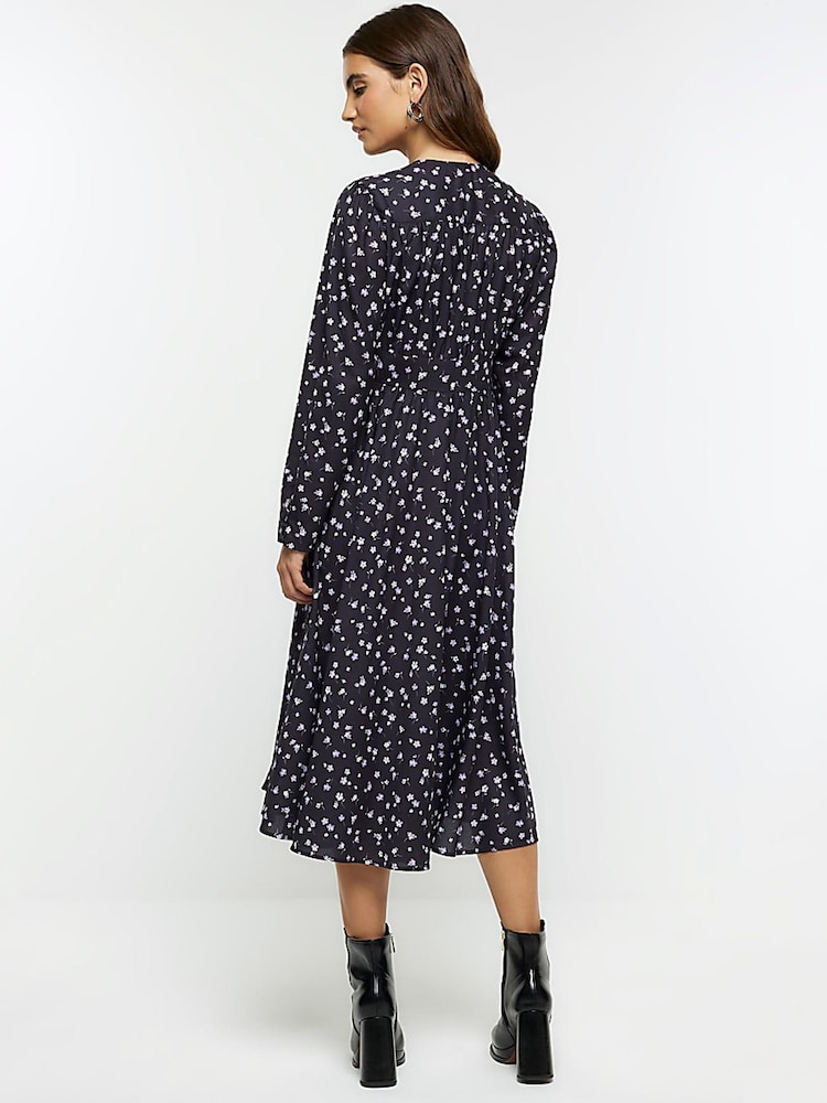River Island Black Button Tea Floral Midi Dress - Image 2 of 6