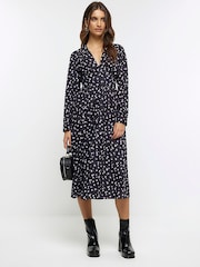 River Island Black Button Tea Floral Midi Dress - Image 3 of 6