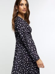 River Island Black Button Tea Floral Midi Dress - Image 4 of 6