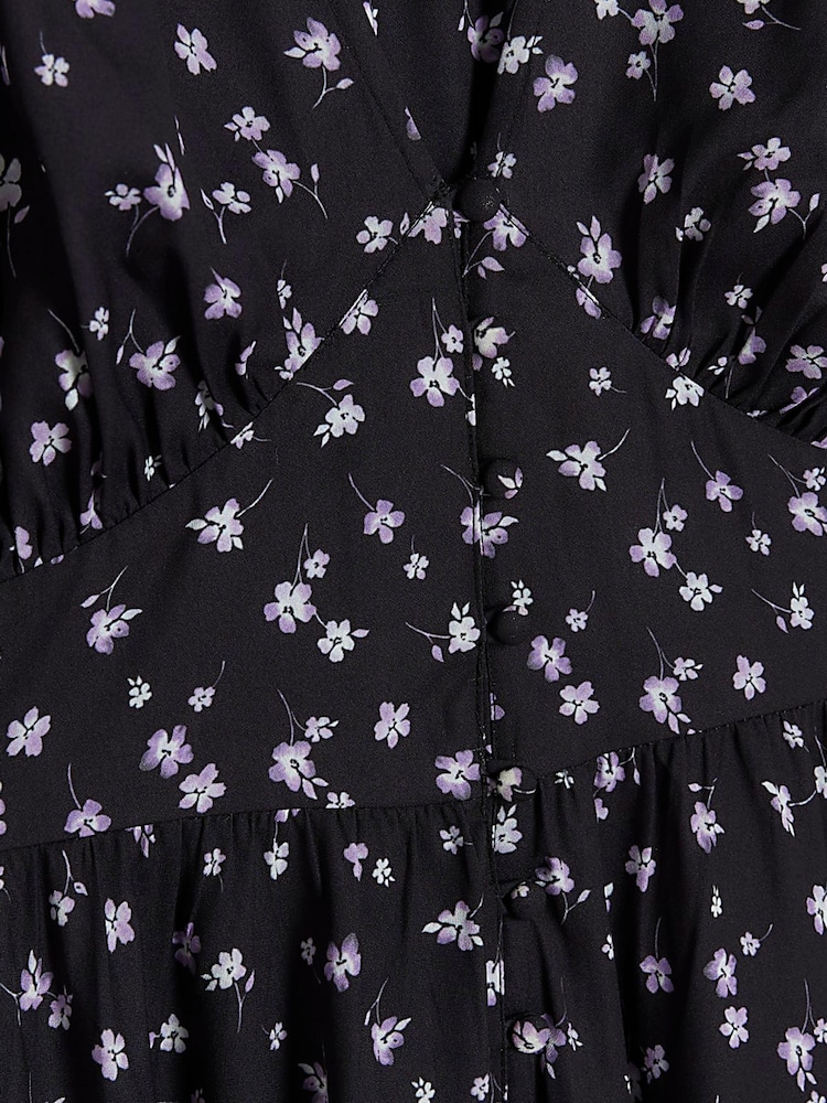 River Island Black Button Tea Floral Midi Dress - Image 6 of 6