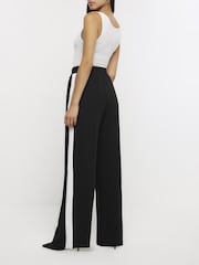 River Island Black Tailored Wide Leg Side Stripe Joggers - Image 1 of 8