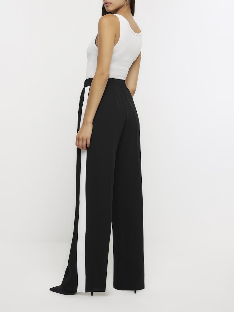 River Island Black Tailored Wide Leg Side Stripe Joggers - Image 1 of 8