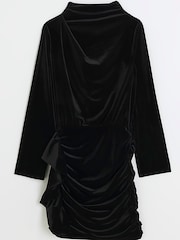 River Island Black Velvet Ruched Jersey Mini Dress - Image 5 of 6