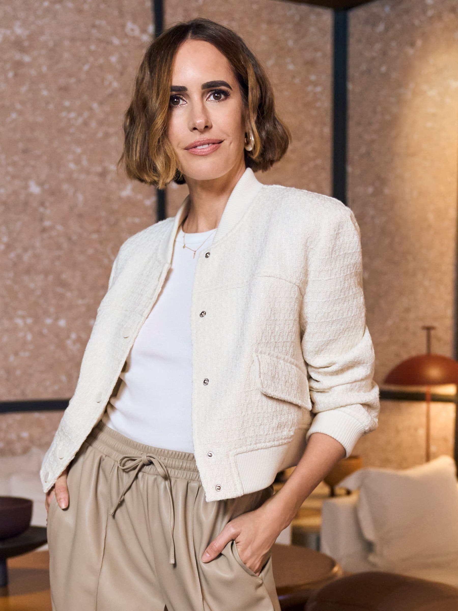 Buy River Island Cream Boucle Tailored Bomber Jacket from Next Luxembourg