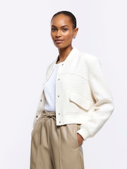 River Island Cream Boucle Tailored Bomber Jacket - Image 2 of 6