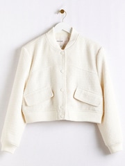 River Island Cream Boucle Tailored Bomber Jacket - Image 6 of 6