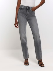 River Island Grey Straight Leg High Rise Jeans - Image 1 of 6