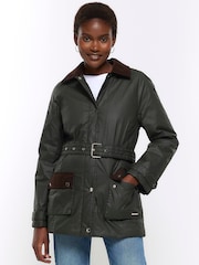 River Island Green Heritage Waxed Cotton Coat - Image 1 of 4