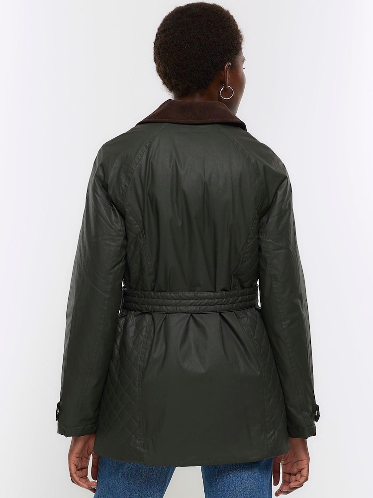 River Island Green Heritage Waxed Cotton Coat - Image 2 of 4 River Island Green Heritage Waxed Cotton Coat - Image 2 of 4