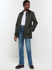 River Island Green Heritage Waxed Cotton Coat - Image 3 of 4
