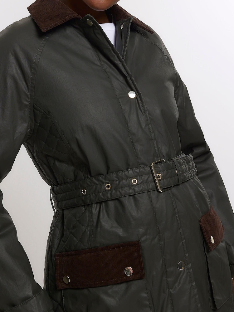 River Island Green Heritage Waxed Cotton Coat - Image 4 of 4 River Island Green Heritage Waxed Cotton Coat - Image 4 of 4
