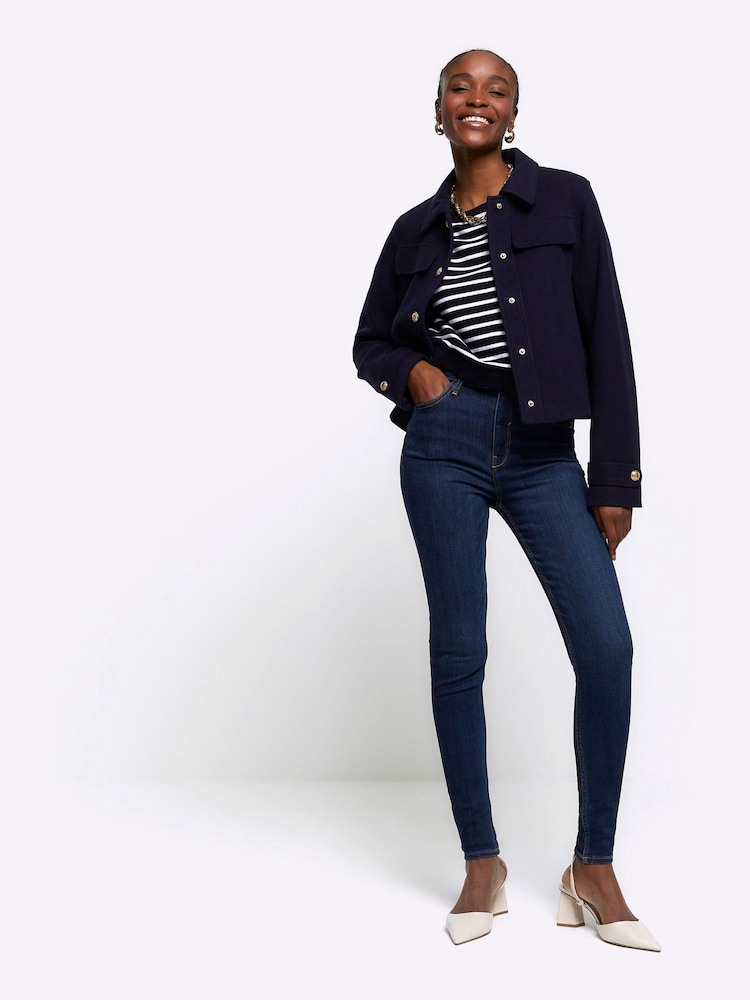Blugi skinny cu talie înaltă și efect de sculptare River Island - Imaginea 1 din 6