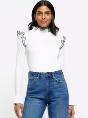 River Island Cream Frill Sleeve Jumper - Image 1 of 6