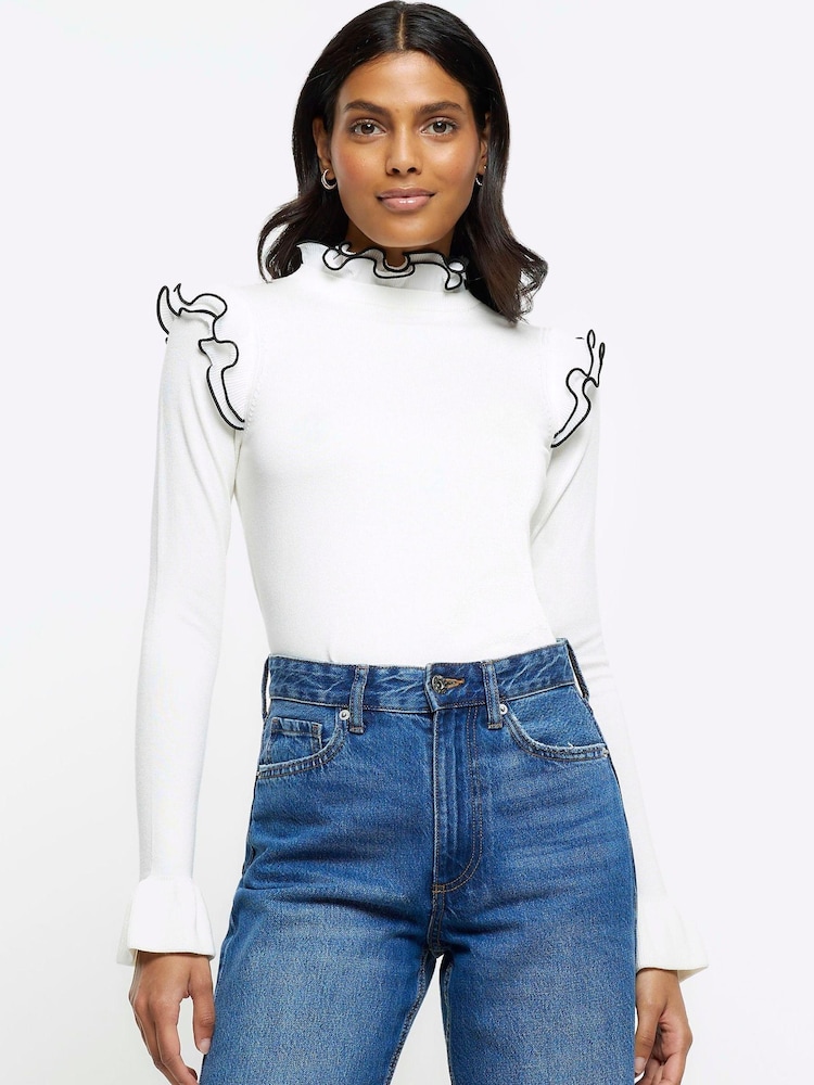 River Island Cream Frill Sleeve Jumper - Image 1 of 6