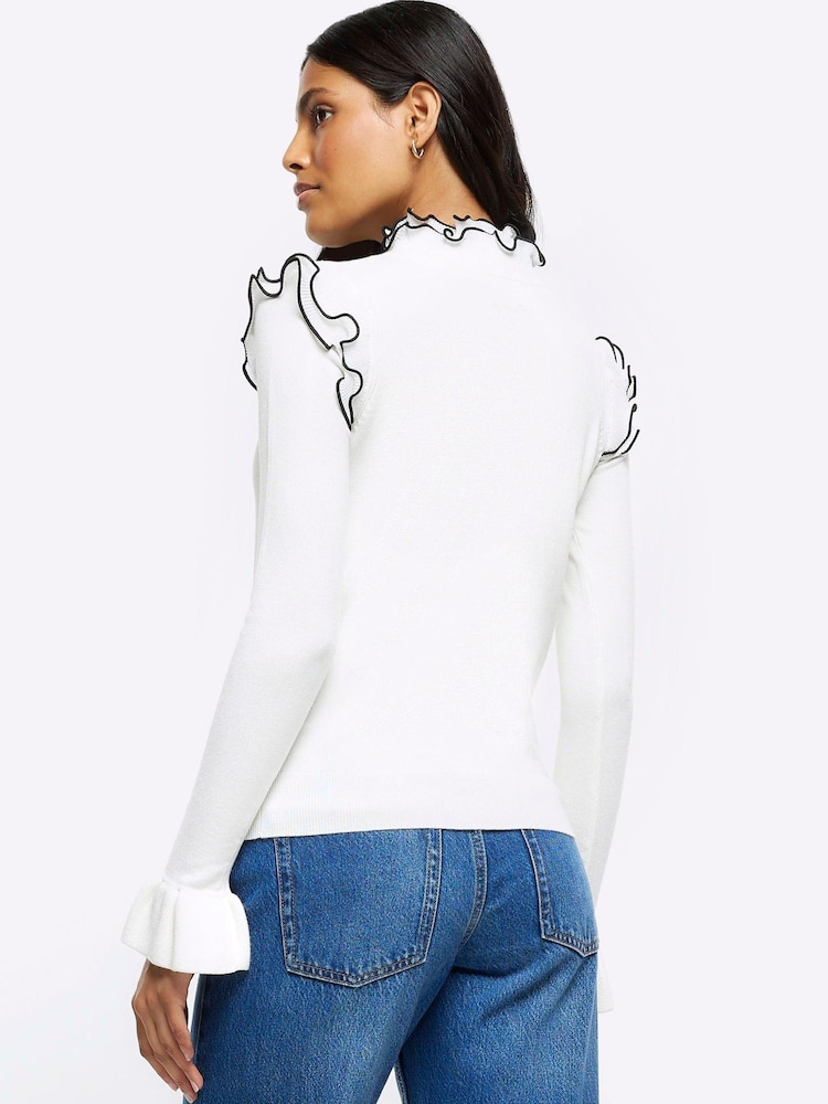 River Island Cream Frill Sleeve Jumper - Image 2 of 6