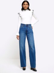 River Island Cream Frill Sleeve Jumper - Image 3 of 6