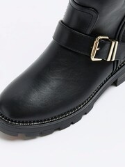 River Island Black Buckle Biker Boots - Image 1 of 6