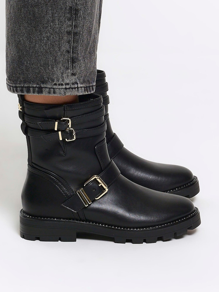 River Island Black Buckle Biker Boots - Image 6 of 6 River Island Black Buckle Biker Boots - Image 6 of 6
