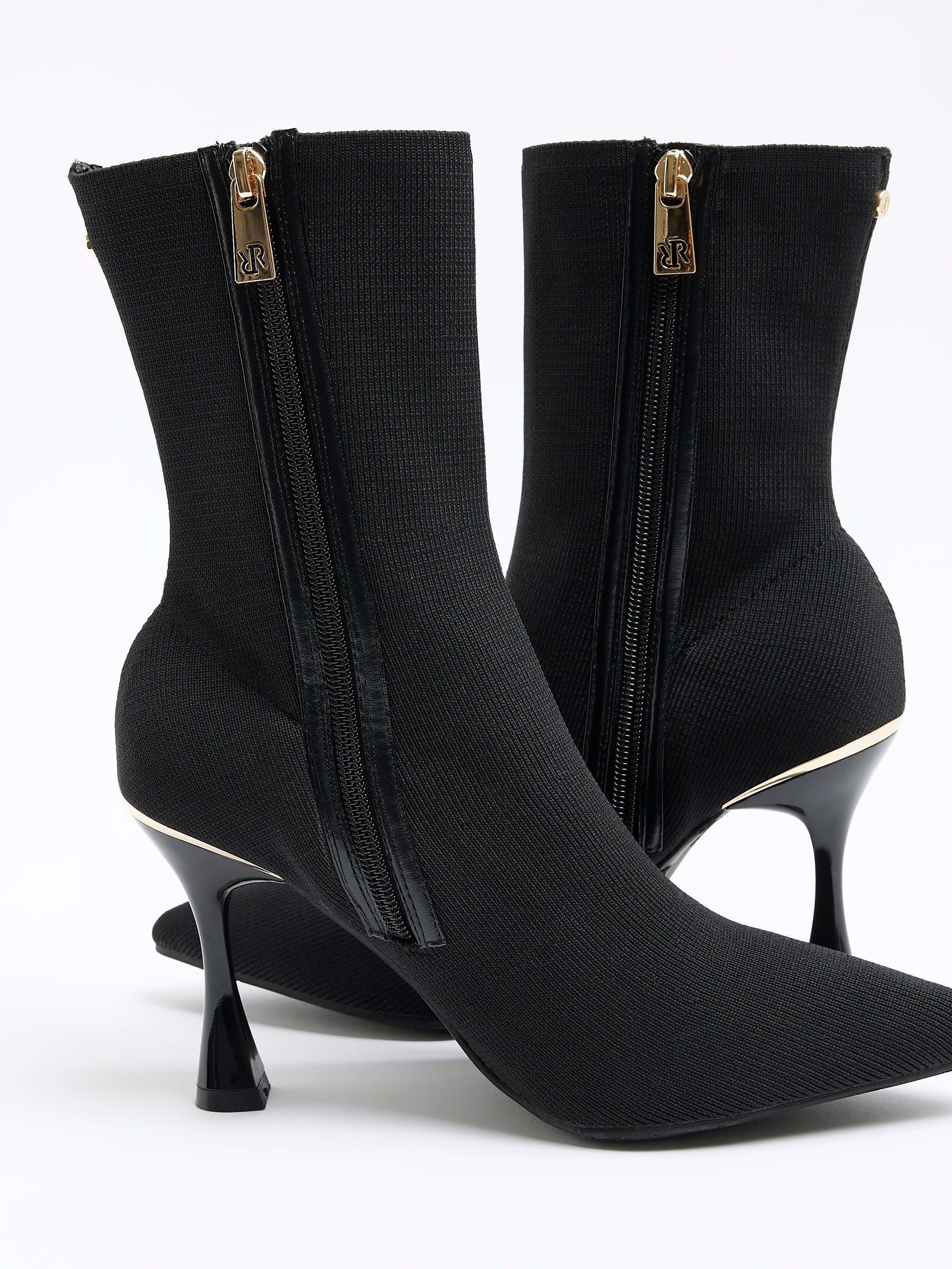 Buy River Island Black Knitted Point Ankle Boots from Next Luxembourg