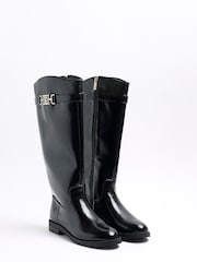 River Island Black Knee High Branded Boots - Image 2 of 5