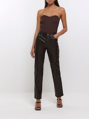 River Island Brown Faux Leather Straight Leg Fitted Trousers - Image 2 of 6