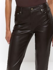 River Island Brown Faux Leather Straight Leg Fitted Trousers - Image 4 of 6