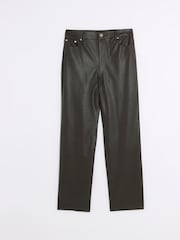 River Island Brown Faux Leather Straight Leg Fitted Trousers - Image 5 of 6