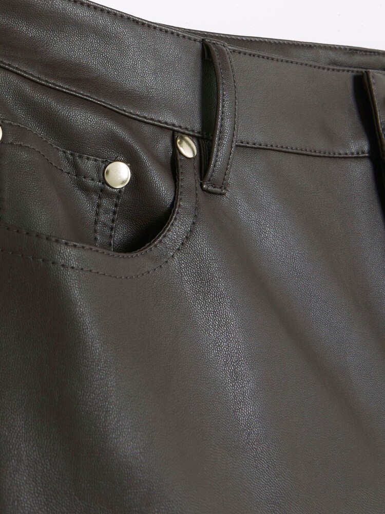 River Island Brown Faux Leather Straight Leg Fitted Trousers - Image 6 of 6
