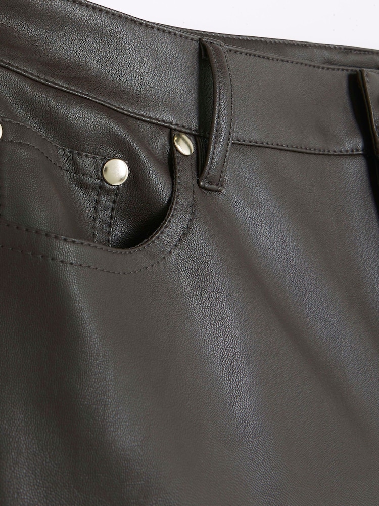 River Island Brown Faux Leather Straight Leg Fitted Trousers - Image 6 of 6 River Island Brown Faux Leather Straight Leg Fitted Trousers - Image 6 of 6