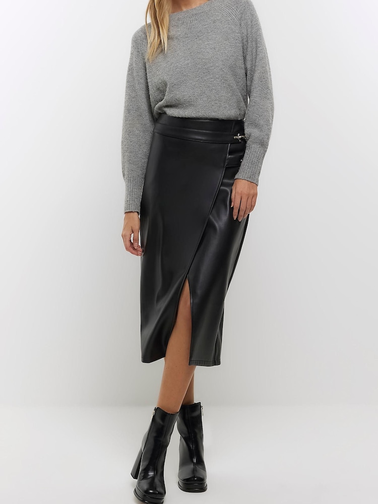 River Island Black Utility Asym Wrap Skirt - Image 1 of 6 River Island Black Utility Asym Wrap Skirt - Image 1 of 6
