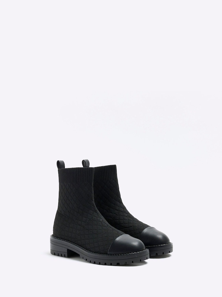 Noir - Bottes chaussettes matelassées River Island large coupe - Image 3 of 5