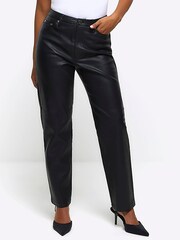 River Island Black Petite Straight Leg Coated Trousers - Image 1 of 6
