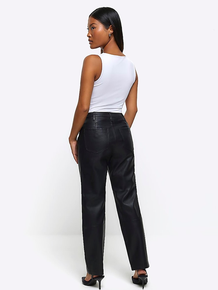 River Island Black Petite Straight Leg Coated Trousers - Image 2 of 6