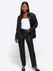 River Island Black Petite Straight Leg Coated Trousers - Image 3 of 6